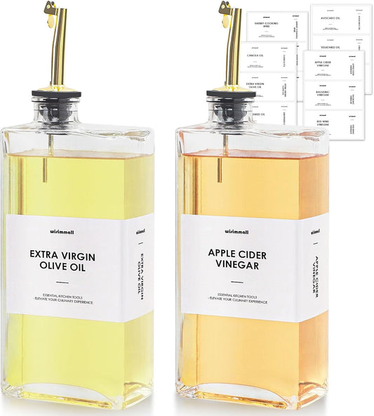 Olive Oil Dispenser For Kitchen, Glass Oil Bottle 500ML Oil And Vinegar Dispenser Set Of 2, Cooking