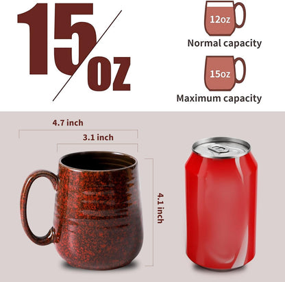 Hasense Coffee Mugs Set of 6, 15 Ounce Ceramic Coffee Cups Set with Handle,Porcelain Tea Mug for Kitchen, Red Cup for Tea,Cocoa,Dishwasher and Microwave Safe