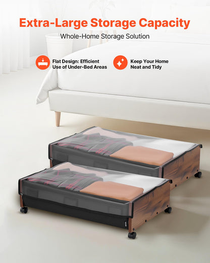 VEVOR Under Bed Storage with Wheels, 36.0 x 18.1 x 7.3 inch, Underbed Containers with Clear Lid