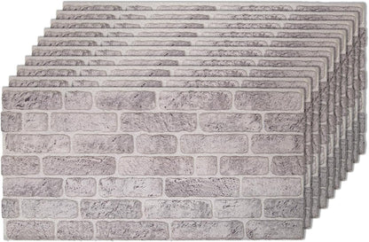 IZODEKOR 3D Wall Panels Brick Effect - Cladding, Stone Look, Styrofoam Facing for Living Room, Kitchen, Bathroom, Balcony, Bedroom, Back of Counter | White Grey (10 x Panels) - Covers 53 sq ft