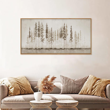 HPINUB Misty Forest Framed Canvas Wall Art Set, Foggy Pine Tree Wall Decor, Pastel Nature Landscape Wall Painting, Evergreen Coniferous Plant Art Print for Living Room, Bedroom, Office - 20"x40"