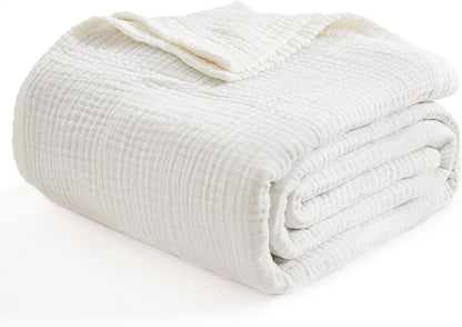 EMME Cotton Blanket Twin XL for Bed Soft Muslin Blankets 66"x90" Lightweight Breathable Layering Bedspread Coverlet All Season Gauze, White