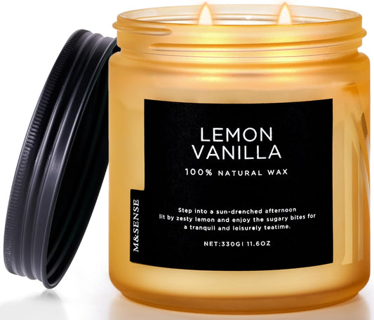 M&SENSE Candles Lemon Vanilla Scented, 11.6oz 70 Hour Long Lasting Candles for Home, 2 Wick Natural