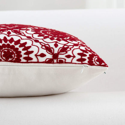 HWY 50 Red Decorative Throw Pillow Covers 18x18 Inch (1 Piece), Embroidered Cotton Farmhouse Cushion Cover Pillow Case for Sofa Couch Living Room Bed, Little Sunflower