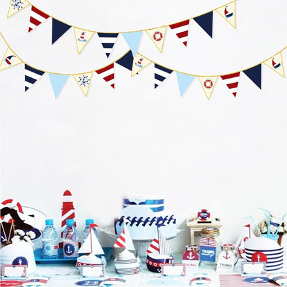 Navy Red Beige Gold Glitter Stamping Paper Pennant Banner Flag Triangle Bunting for Nautical Pirate Ahoy Achor Theme Birthday Baby Shower Wedding Let's Get Nauti Bachelorette Party Decoration Supplies