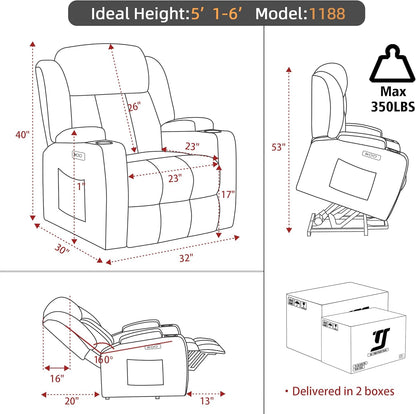 Power Lift Recliner Chair for Elderly with Massage and Heat, Reclining Sofa Chair with USB & Type-C Ports and Cup Holders, L1188(Brown)