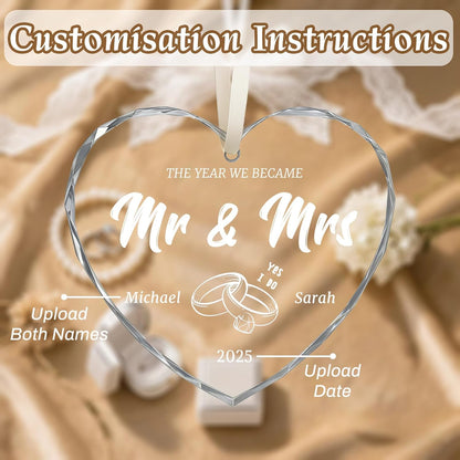 First Christmas Married Ornament 2025, Custom Wedding Crystal Glass Ornament with Photo, Name or Date, Personalized Wedding or Bridal Shower Gifts for Newlyweds