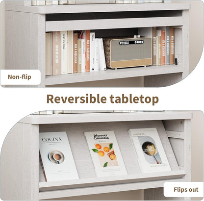 Rresyet 5 Tier Bookcase with Flip-Flop Design, 71" x 37" x 16" Wooden Book Shelf, Extra Bookshelf Storage Organizer, Display Standing Shelf Unit for Home Office, Living Room, Study Room (White)