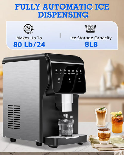 Nugget Ice Maker Machine 80LB/24H, Ice Makers Countertop 6 LB Ice Storage, Chewable Pellet, Ice Water, Self-Cleaning Function for Home/Office/Party/RV
