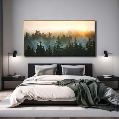 Large Artwork Foggy Forest Canvas Wall Art Landscape Mountain Painting Wall Art for Bedroom Living Room Kitchen Office Framed Wall Art 30x60 Inch