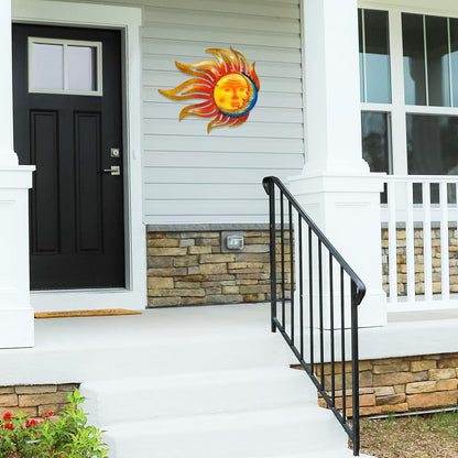 Sun Metal Wall Art Outdoor Decor Sun Moon Face Wall Decor Rust Proof Large Metal Sun(18Inch) Hanging Patio Living Room Bedroom Garden Fence