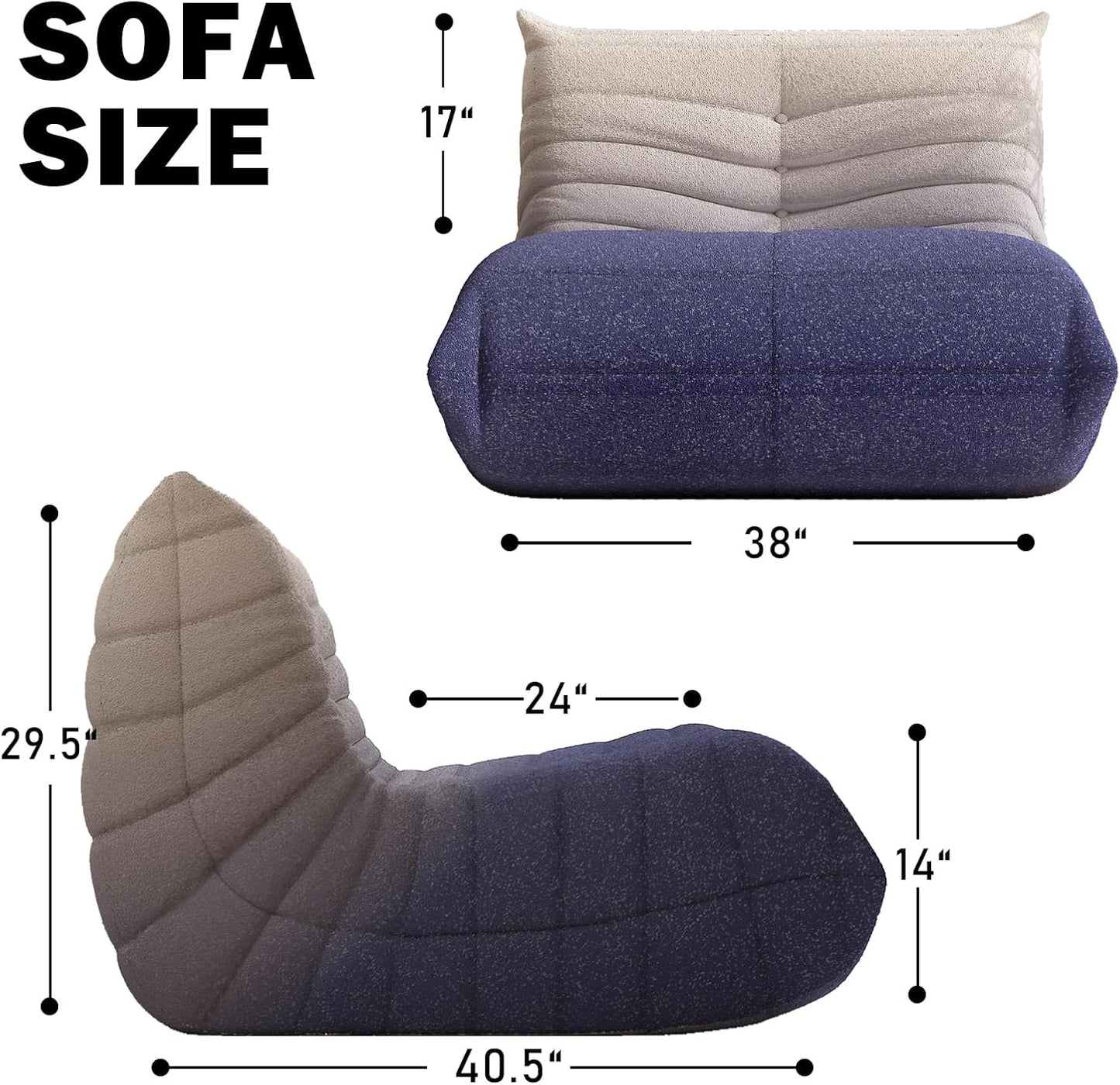 Bean Bag Chair, Fireside Chair Bean Bag Sofa Large Bean Bag Chair for Adults, Bean Bag Chairs for Teens with High Density Comfortable Foam, Memory Foam Bean Bag for Living Room, Bedroom (Blue&White)