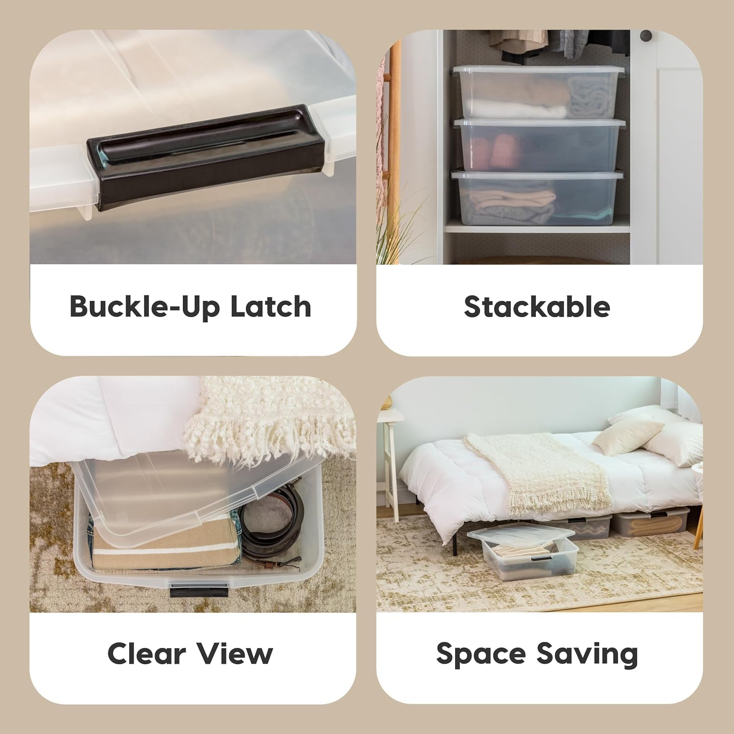 IRIS USA 3-Pack, 33 Qt. Under Bed Storage Bin with Lids, Clear