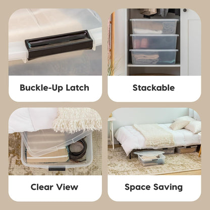 IRIS USA 3-Pack, 33 Qt. Under Bed Storage Bin with Lids, Clear