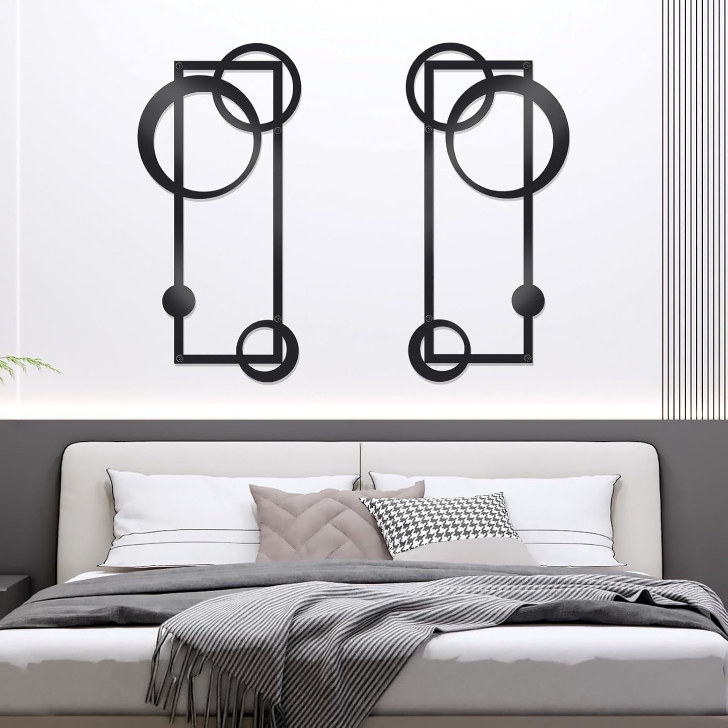 OYEFLY 2 Pcs Metal Abstract Wall Art,Modern Geometric Decor (Black, style 2)