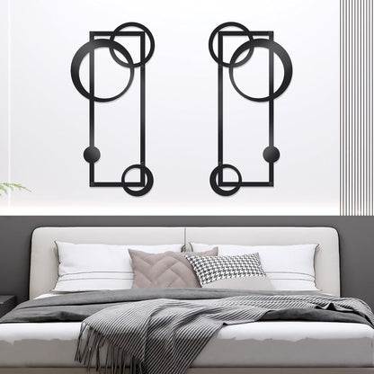 OYEFLY 2 Pcs Metal Abstract Wall Art,Modern Geometric Decor (Black, style 2)