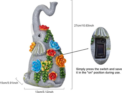 Elephant Garden Statue Solar Lamp with 8 Led Lights Decor Outdoor Resin Waterproof Sculpture Patio Lawn Yard Porch Decorations Housewarming Gifts for Women Mom Grandma