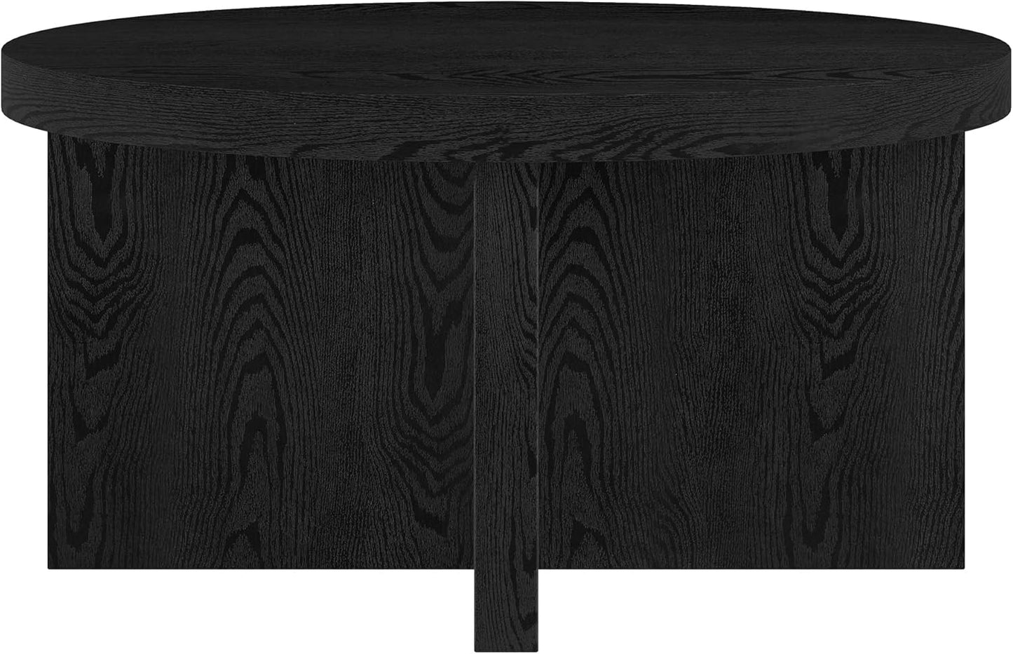 Henn&Hart 33" Round Wood Pedestal Low-Profile Coffee Table for Living Room, Family Room, Office or Apartment, Black Grain