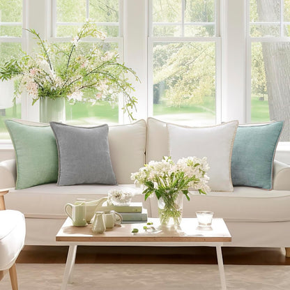 decorUhome Chenille Soft Throw Pillow Covers 22x22 Set of 2, Farmhouse Velvet Neutral Decorative Euro Pillow Covers with Stitched Edge for Couch Sofa Bed Home Decor, Aqua Haze