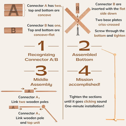 Crib Mobile Arm Wooden Floorstanding - 61 Inches Mobile Arm for Crib|Movable Baby Mobile Hanger|Strong Anti-Dumping Attachment|100% Natural EU Beech Wood|Thicker Wooden Pole|Boho Nursery Decor