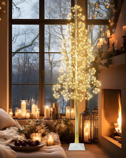 8FT Lighted Birch Tree Christmas Artificial Twig Tree with 1020 LED Lights Timer 8 Mode Xmas Tree for Holiday Party Wedding Indoor Outdoor Decor