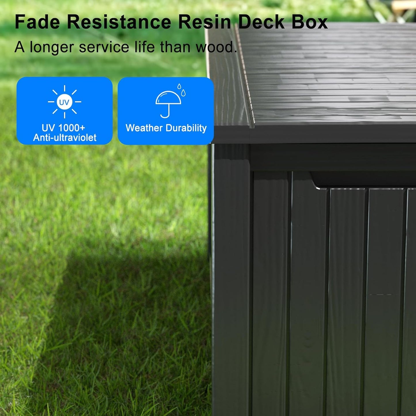 Vixzen 150 Gallon Resin Deck Box, Lockable Outdoor Storage Box for Patio Cushions Storage Furniture,Garden Tools, Pool Supplies, Weatherproof and UV Resistant- Black
