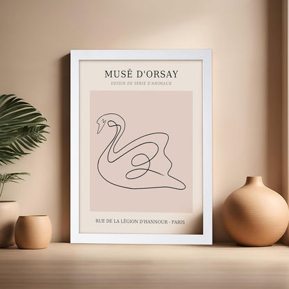 Poster Master Vintage Poster - Retro One Line Swan Drawing Print - Swan Art - Bird Art - Minimal Gift for Her, Animal Lover - Abstract Decor for Home, Office, Bedroom, 16x20 White Framed