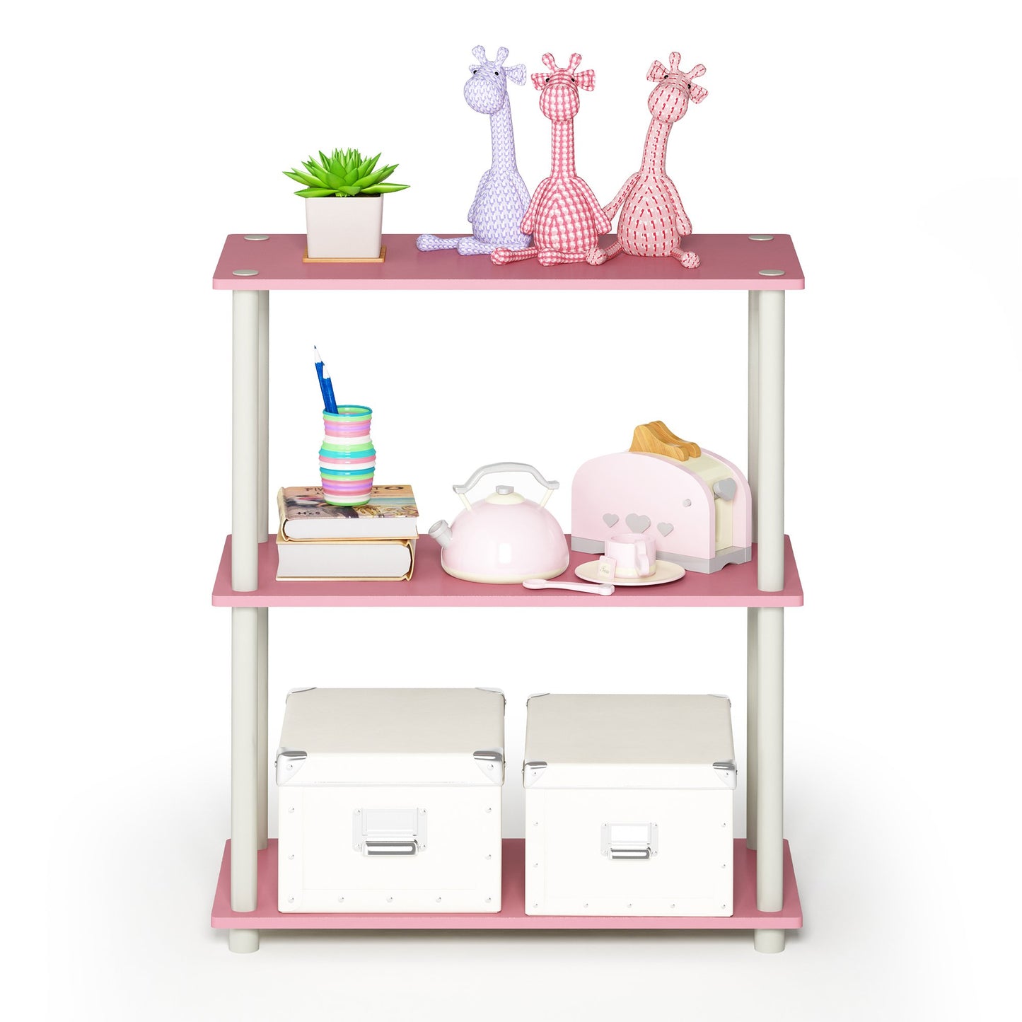 Furinno TURN-N-TUBE Storage Shelves, 3-Tier Book Shelf, Corner Shelf, Toolless Open Shelves, for