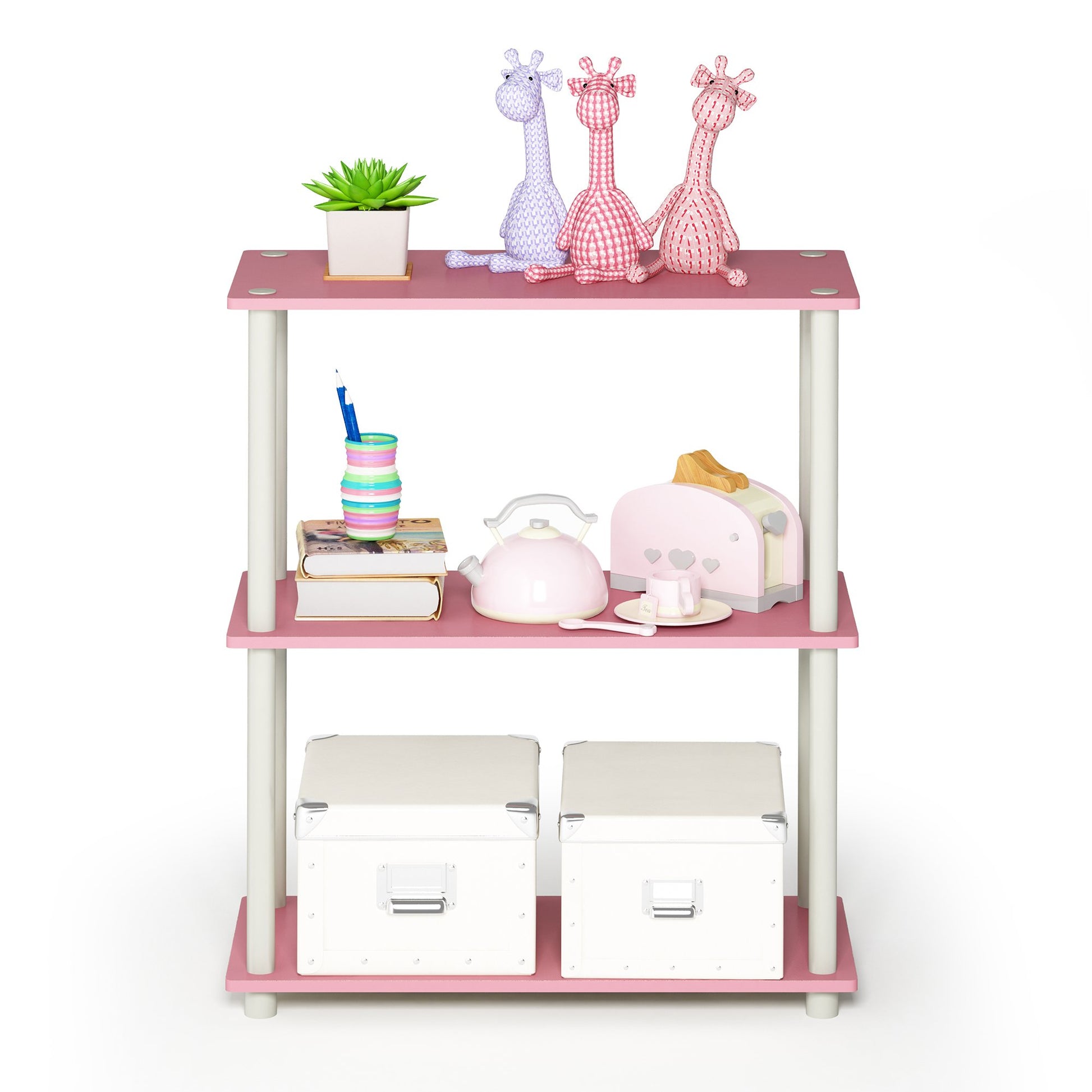 Furinno TURN-N-TUBE Storage Shelves, 3-Tier Book Shelf, Corner Shelf, Toolless Open Shelves, for