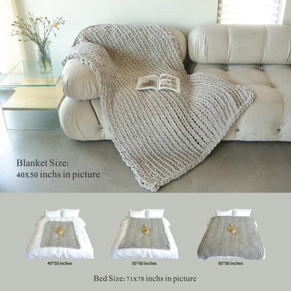 Maetoow Tighter Version Chenille Chunky Knit Blanket Throw （40×50 Inch）, Handmade Warm & Cozy Blanket Couch, Bed, Home Decor, Soft Fleece Banket, Boho Thick Blankets and Giant Yarn Throws，Beige