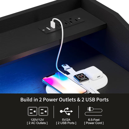 LUMTOK 2-in-1 Dresser with Hanging Racks,5 Fabric Drawers Dressers with LED Lights, Charging Station for Bedroom Living Room, Entryway, Closets (Black)