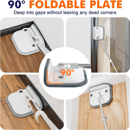 Upgraded Spin Mop and Bucket Self-Standing Mop Bucket Separate Dirty and Clean Water System Self Wringing 360° Rotating Clean Mop and Bucket Set (Light Gray, 14Pads Mop and Bucket Set)