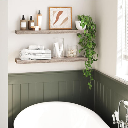 HOOBRO Floating Shelves for Wall, Wall Mounted Shelf Set of 2, 31.5" Hanging Shelf with Invisible Brackets, for Wall in Bathroom, Bedroom, Toilet, Kitchen, Living Room, Office, Greige BG80BJP201