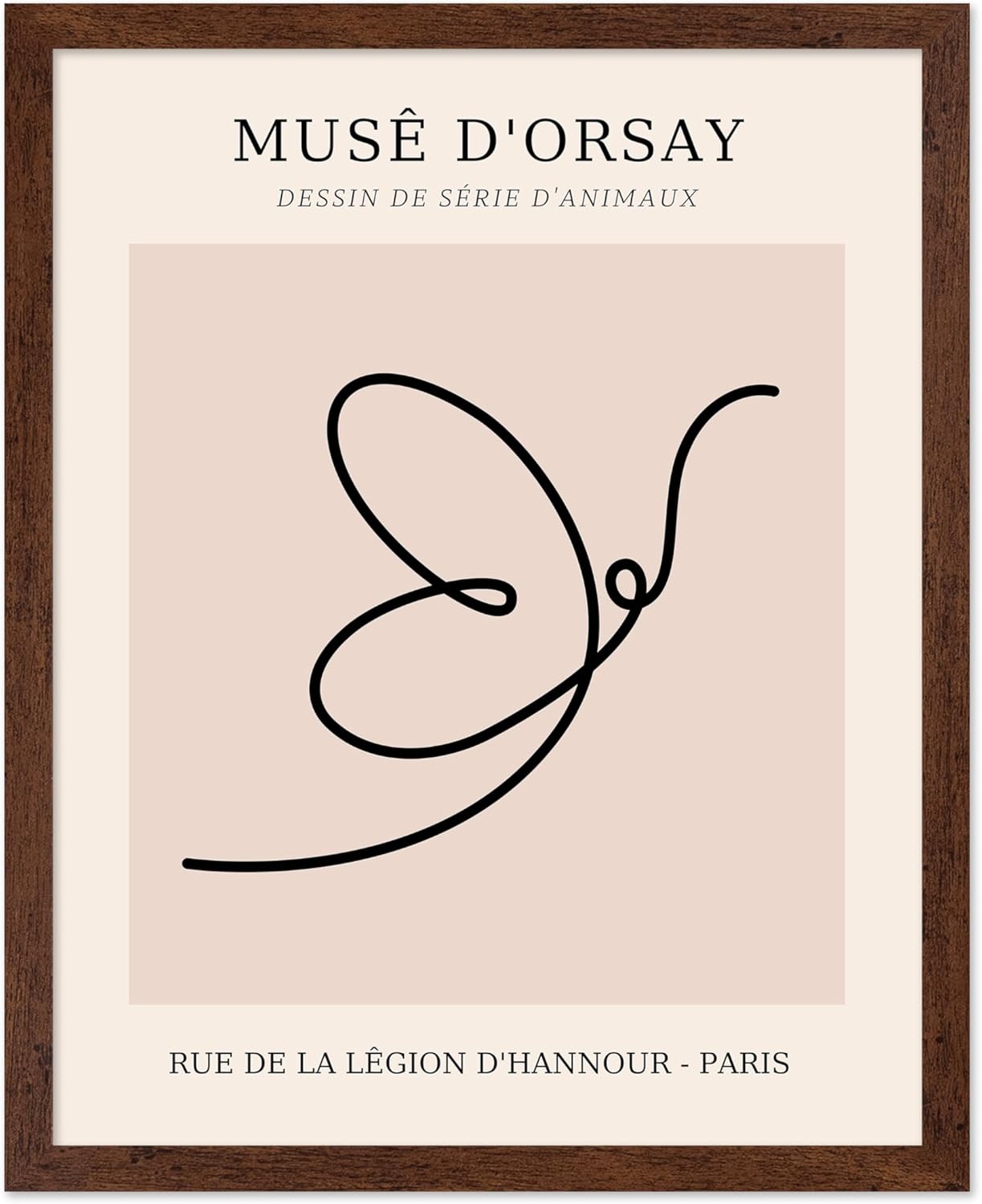 Poster Master Vintage Poster - Retro One Line Butterfly Drawing Print - Butterfly Line Art - Minimal Gift for Him, Her, Animal Lover - Abstract Decor for Home, Office, 8x10 Brown Framed