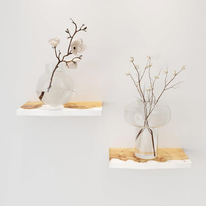 RWA Unique Live Edge Floating Shelf for Wall - Stylish Hanging Shelves for Room Wall Bedroom Bathroom Office Decor, Epoxy and Wood Wall Shelf Plank - Elegant Wall Mounted Shelves (white, 16x6":)