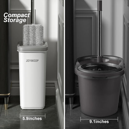 JOYMOOP Mop and Bucket with Wringer Set, Hands Free Flat Floor Mop and Bucket, 60" Mop with 6 Reusable Microfiber Pads, Wet and Dry Use, Floor Cleaning System