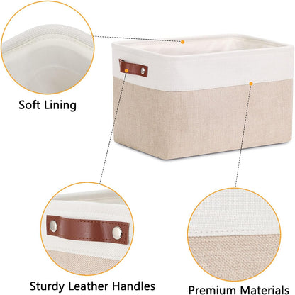 DULLEMELO Fabric Storage Bins, Storage Baskets for Organizing, Collapsible Rectangular Fabric Baskets for Shelves, Empty Gift Baskets (3-Pack Medium-15 inch X 11 inch X 9.5 inch , White&Khaki)