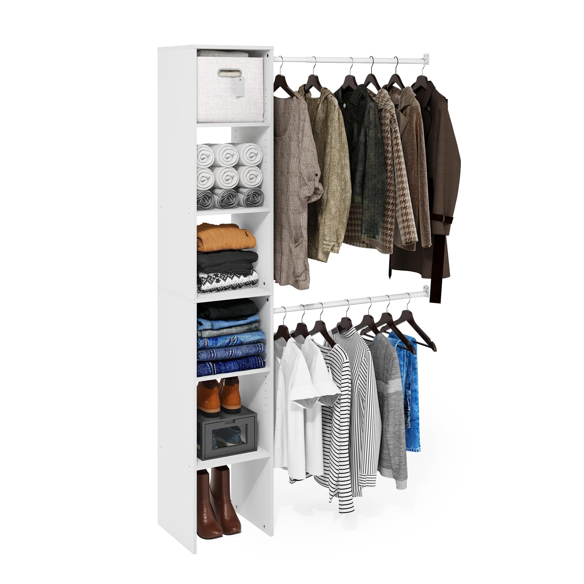 Furinno FANO Closet Organizers and Storage, 5-Tier Closet Storage Organizer with 2 Hanging Bars