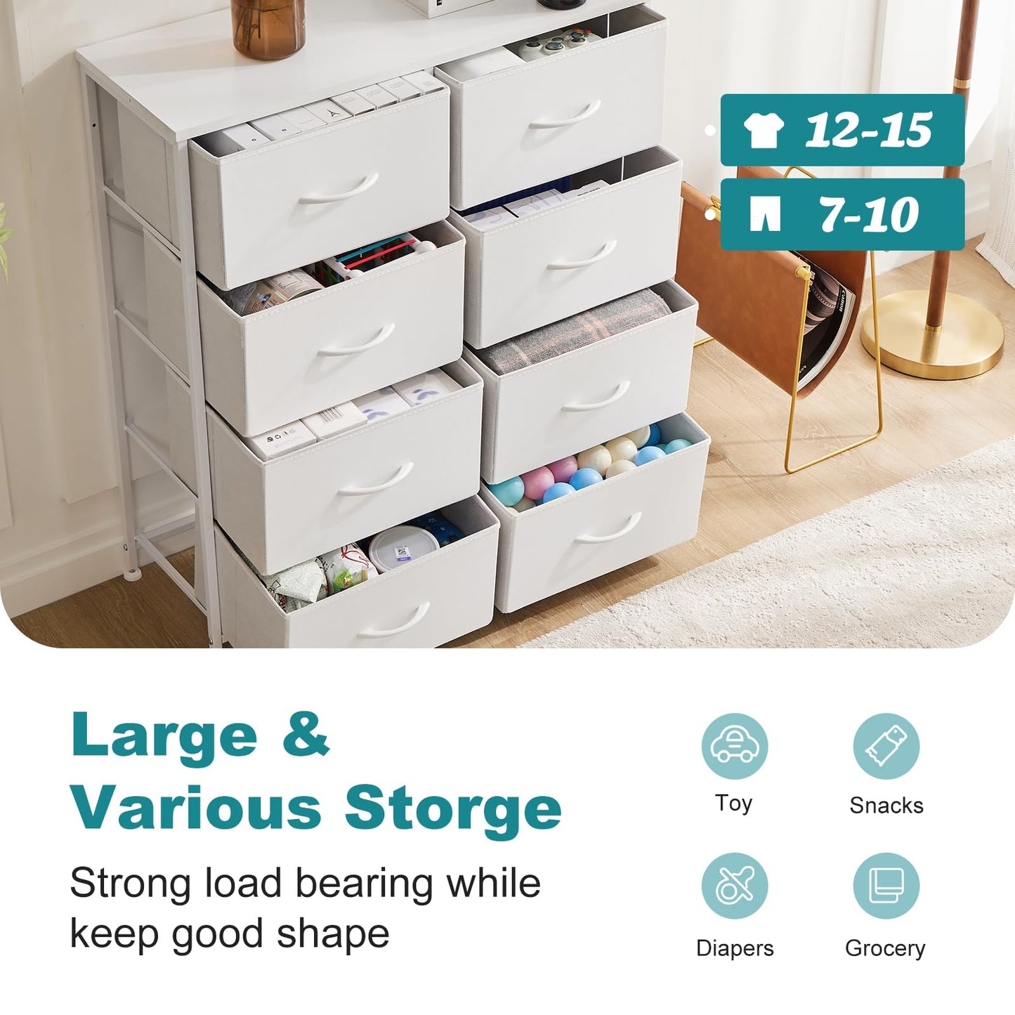 OLIXIS 8 Drawer Storage Dresser for Bedroom, White Closet Organizers Units