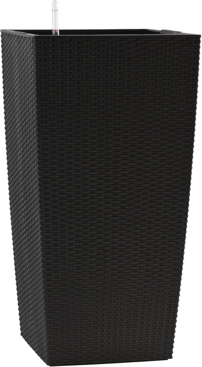 30in Tall Large Plant Pots Planter-Self-Watering Indoor/Outdoor Planting with Drain Holes, Water Level Monitor, Inner Bucket for Front Porch Patio, Black Large