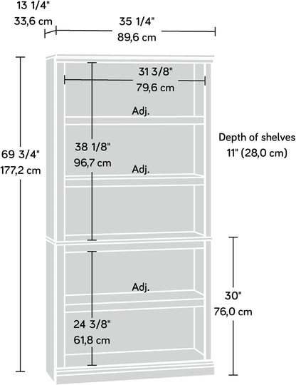 Sauder Miscellaneous Storage 5 Bookcase/Book Shelf, L: 35.28" x W: 13.23" x H: 69.76", Jamocha Wood