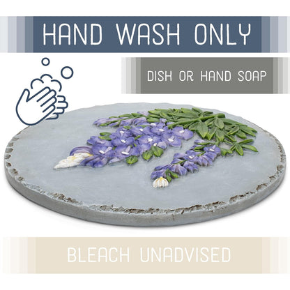 NAT & Jules Floral Colorful Dimensional Indoor Outdoor 12 inch Round Cast Resin Decorative Garden Stepping Stone, Patio, Walkway Sculpture Yard Art, Bluebonnet