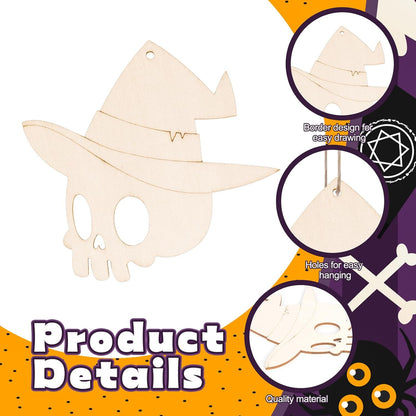 24 PCS Unfinished Wooden Halloween Crafts, Pumpkin Ghost Shaped Hanging Ornaments DIY Wood Craft Cutouts for Home Party Decor (Halloween)