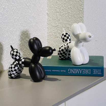 Vilead Resin Balloon Dog Statue with Checkered Pattern,Modern Home Decoration Trendy Animal Art Ornaments,Collection Figurine Bedroom Living Room Office Desktop Sculpture