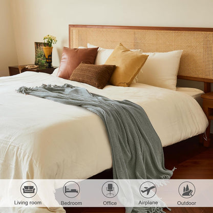 lifein Throw Blanket for Couch, Soft Boho Decor Bed Throw,Cozy Grey Knitted Chenille Small Farmhouse Lightweight Throw for Spring(Light Grey,50 * 60")