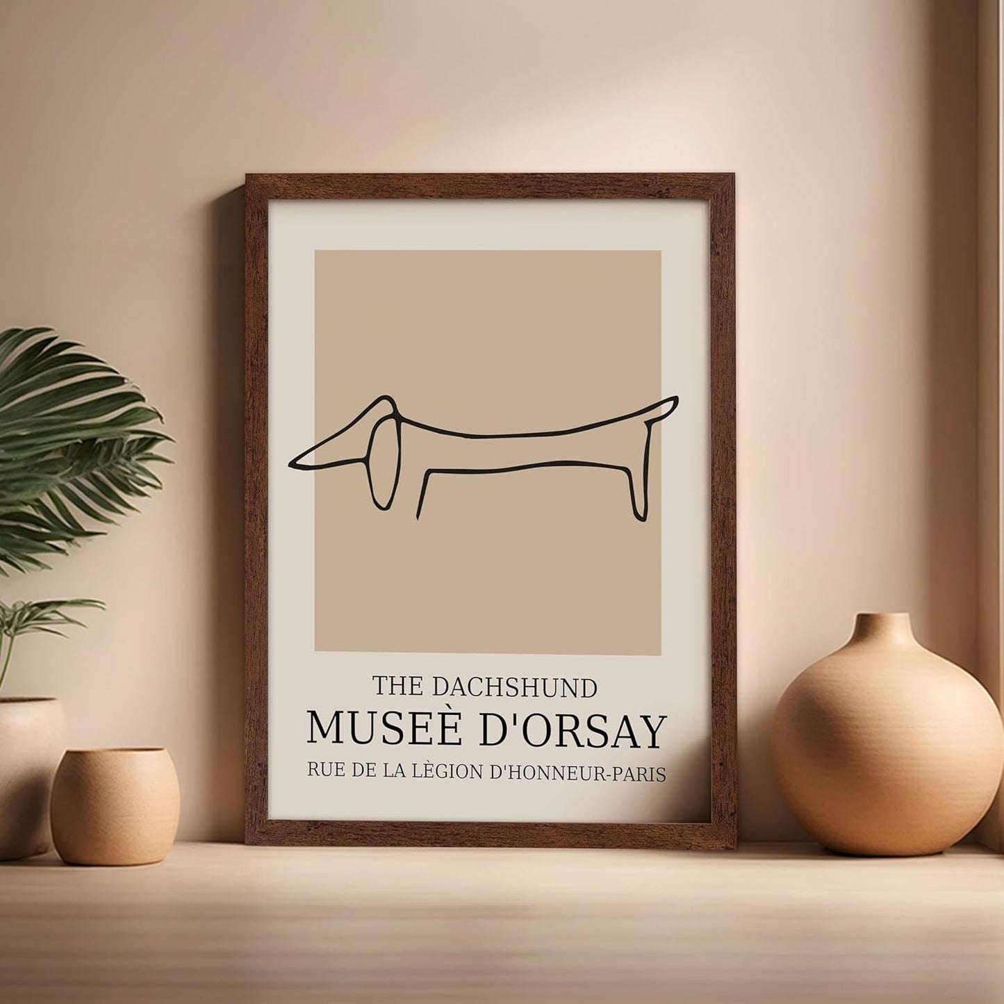 Poster Master Vintage Poster - Retro Minimalist Print - Gift for Artist, Housewarming - Dachshund Dog, Line Drawing, Abstract - Wall Decor for Living Room, Bedroom, 16x20 Brown Framed