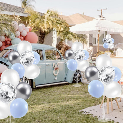 Baby Blue and Silver Balloon Stand Centerpiece Table Decorations for Baby Shower Wedding Engagement Bridal Shower Anniversary Birthday Party Decorations(Baby blue silver set4)