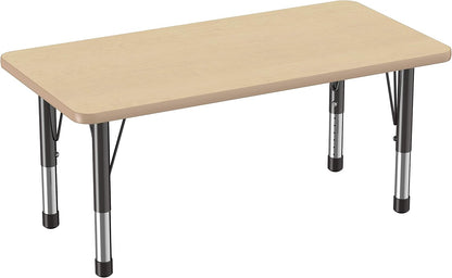 FDP Rectangle Activity School and Kids Classroom Table (24 x 48 inch), Toddler Legs, Adjustable Height 15-24 inches - Maple Top and Maple Edge