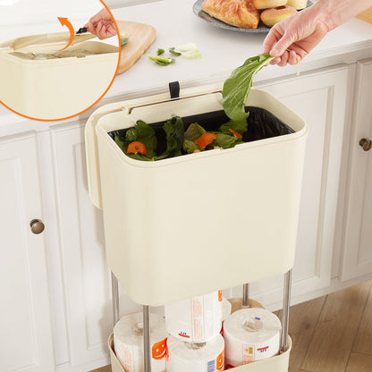VECELO Kitchen Trash Can with Lid, Garbage Bin with Storage Rack, Dog Proof Narrow Waste Basket for