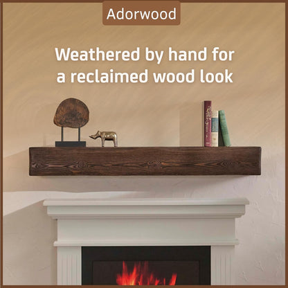 Handmade Fireplace Mantel Shelf 72", Extra Wide Rustic Wood Mantles for Over Fireplace, Wall Mounted Floating Mantel Shelves for Living Room Decor (Dark Walnut, 72Lx6Hx8D)
